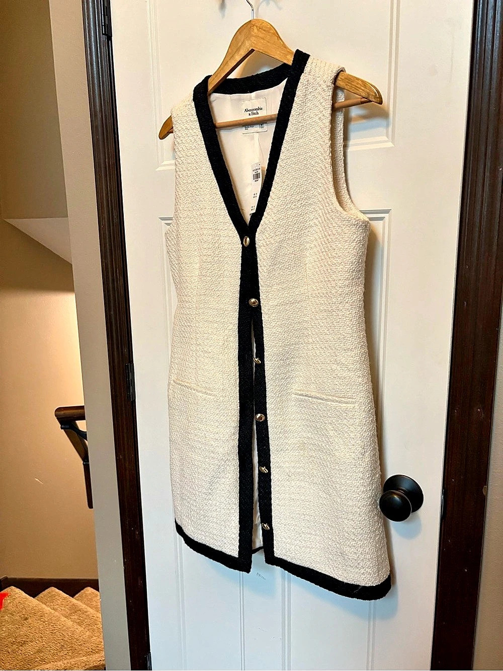 Abercrombie & Fitch The A&F Mara Tweed Vest Mini Dress Cream & Black sz Medium - Picture 2 of 11